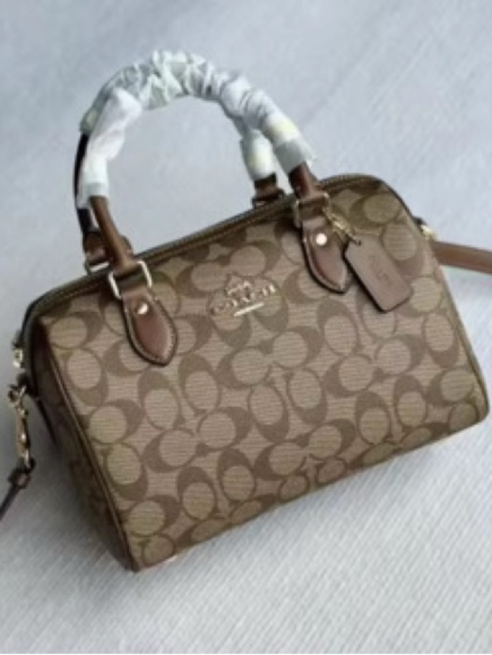 Tan Signature Satchel with Brown Trim